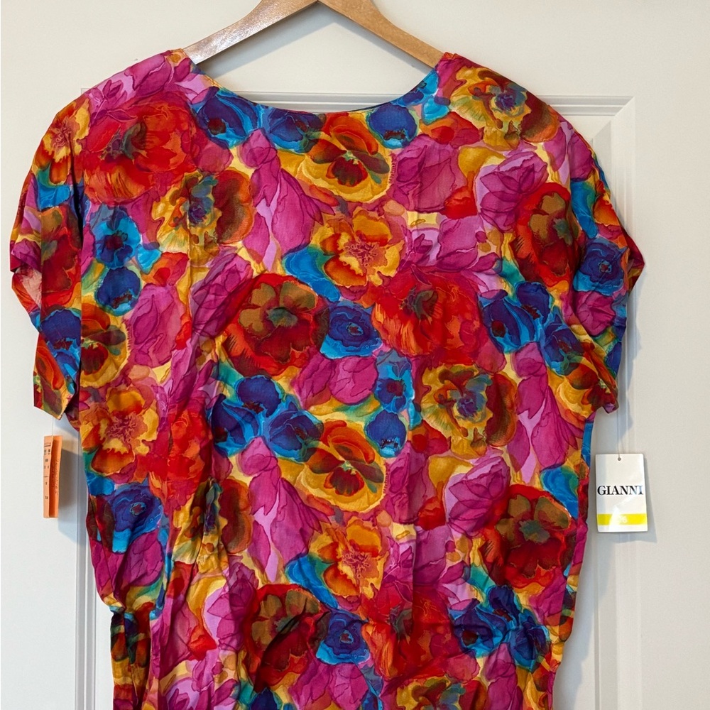 Gianni Vibrant Floral Blouse in Red, Pink, and Blue